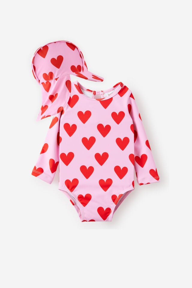 Baby LS Keyhole Back Swimsuit & Swim Hat Set, 